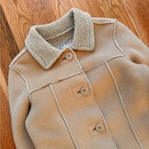 Old Navy Vintage Y2K Faux Sherpa Tan Khaki Shearling Button Up Jacket Overcoat M